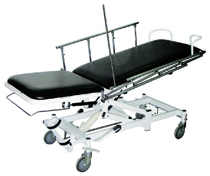 Chariot de transport de malade à hauteur variable hydraulique avec barreaux en aluminium